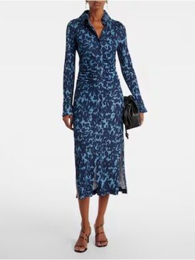 Altuzarra Claudia Button Front Midi Dress in Ash Blue Tortoise